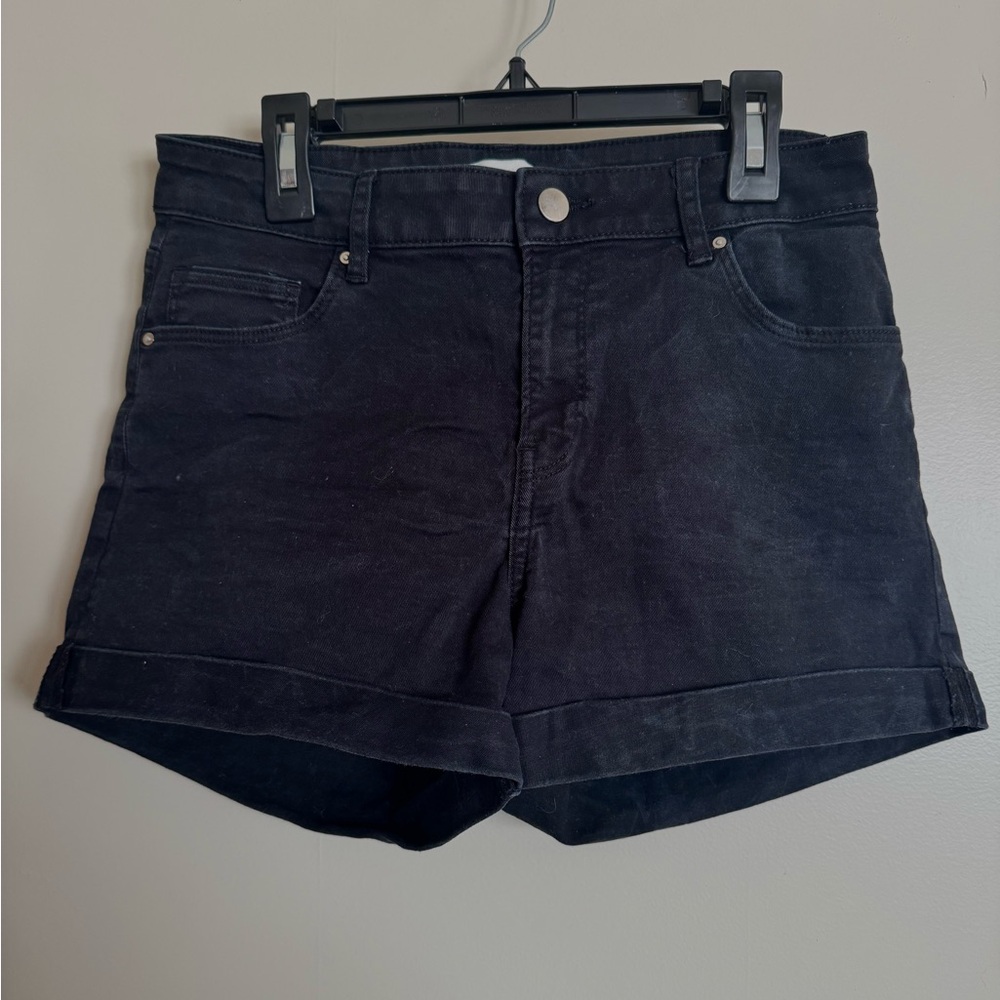 Black denim shorts